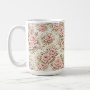 Elegante Vintage Roos Naadloos Bloemmotief Koffiemok