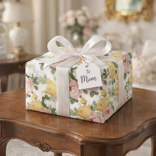 Elegante Vintage Roze Bloem Glanzende Trouwdag Cadeaupapier
