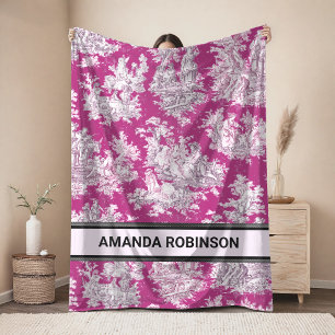 Elegante vintage roze magenta meer toile de jouy fleece deken