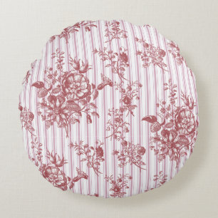 Elegante vintage roze roze bloemige strepen rond kussen