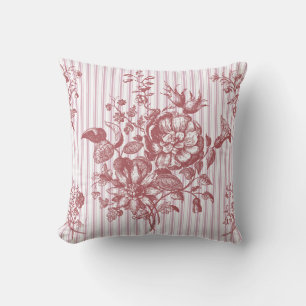 Elegante vintage roze roze bloemrijke strepen kussen