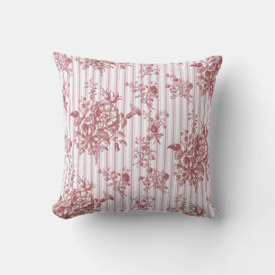 Elegante vintage roze roze bloemrijke strepen kussen