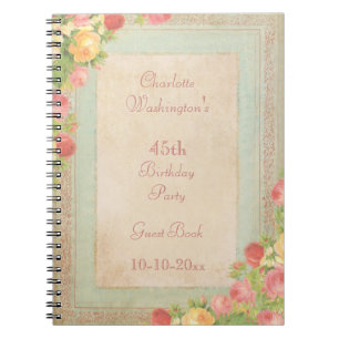 Elegante Vintage Rozen 45e Verjaardagsfeestje Notitieboek
