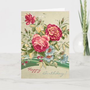 Elegante Vintage Rozen Bloemige Verjaardag Kaart