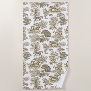 Elegante Vintage Rustieke Goud Beige Paarden Toile Strandlaken