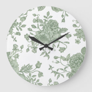 Elegante Vintage Saliegroen Franse Bloemen Grote Klok