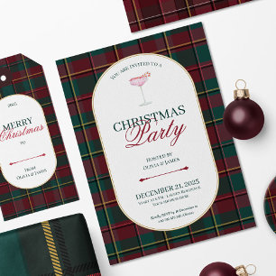 Elegante vintage Schotse ruit Kerst uitnodiging