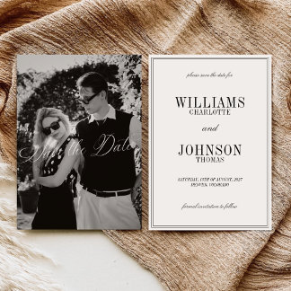 Elegante Vintage Script Oude Geld Huwelijksfoto Save The Date