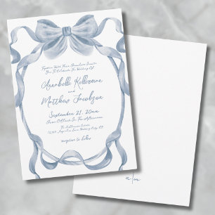 Elegante Vintage Stofblauwe Strik Bruiloft Kaart