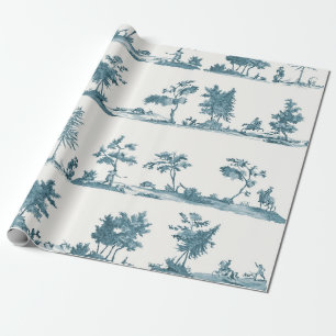 Elegante vintage stoffige blauwe paard jacht toile cadeaupapier