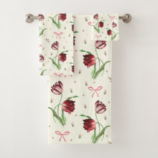 Elegante vintage strikken en tulpen bloempatroon bad handdoek