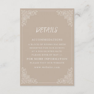 Elegante Vintage Taupe Crème Trouwdetails Informatiekaartje