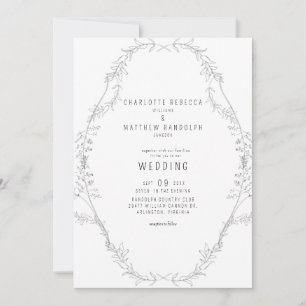 Elegante Vintage Trouwkaart met Handgetekende Blad Kaart