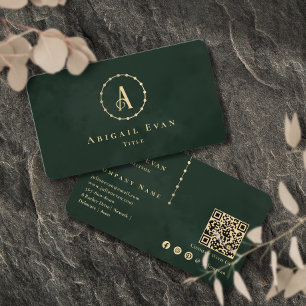 Elegante Vintage Unieke Monogram Smaragd Donkergro Visitekaartje