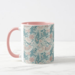Elegante Vintage Victo-waaier Bloemenkraam Kantwer Mok