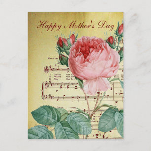 Elegante vintage Victoriaanse roos antieke muziekn Briefkaart