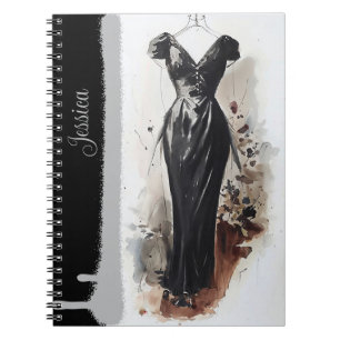 Elegante vintage Victoriaanse zwart-wit jurk Notitieboek
