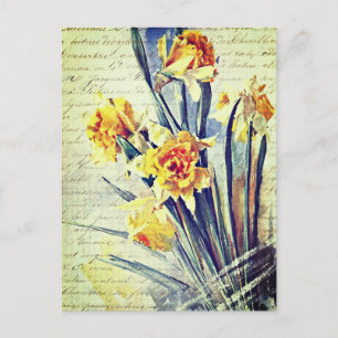 Elegante vintage watercolorkunst gele narcissen  briefkaart