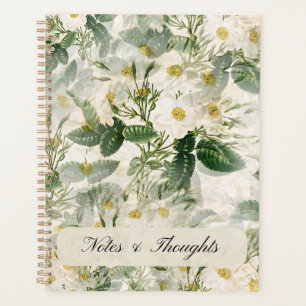 Elegante vintage witte roos bloemige harde kaft planner