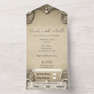 Elegante Vintage Zuidelijke Charme Jute Kant Bruil All In One Uitnodiging