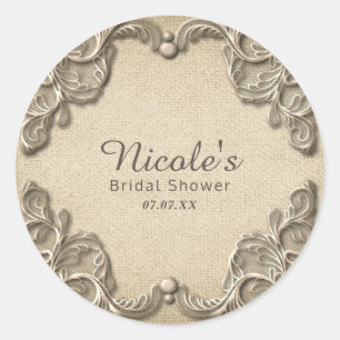 Elegante Vintage Zuidelijke Charme Jute Kanten Tro Ronde Sticker
