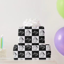 Elegante Vintage Zwart en Wit Kerstman Kerstmis Cadeaupapier