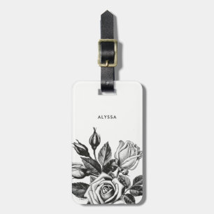 Elegante Vintage Zwart-witte Rozen   van de Thee Bagagelabel