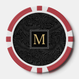 Elegante Vintage Zwarte Bloem Gouden Monogram Poker Chips