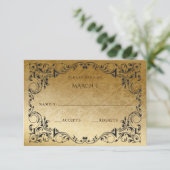 Elegante vintage zwarte gouden RSVP kaart (Staand voorkant)