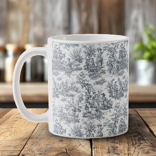 Elegante vintage zwarte toile de jouy koffiemok