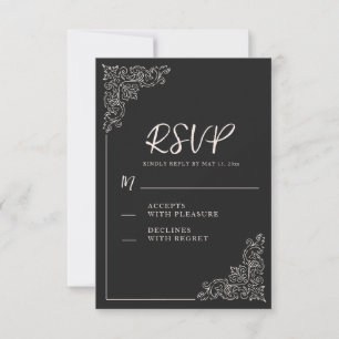 Elegante Vintage Zwarte Witte Trouw RSVP Kaartje