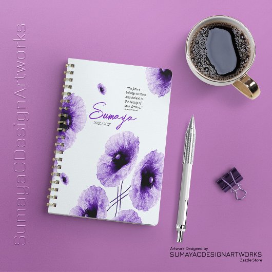 Elegante Violet Bloemen Spiraalplanner  Planner