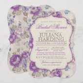 Elégante Violet Floral Bridal Shower Invitation (Devant / Derrière)