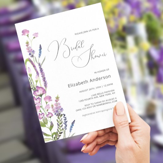Elégante Violet Floral Bridal Shower Invitation