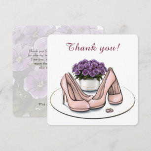 Elegante Violette Bloemen Lesbisch Plat Huwelijk  Bedankkaart