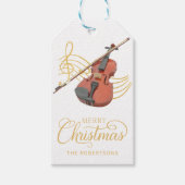 Elegante viool kerstmuziek cadeaulabel (Voorkant)