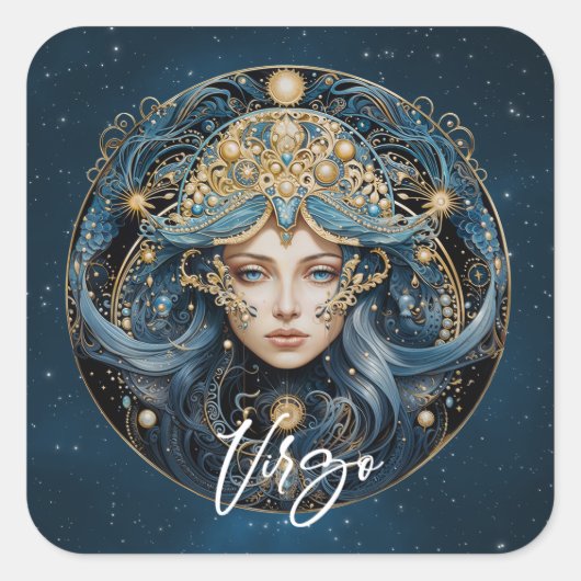 Elegante Virgin Fantasy Zodiac Zwart Goud Maagd Vierkante Sticker (Voorkant)