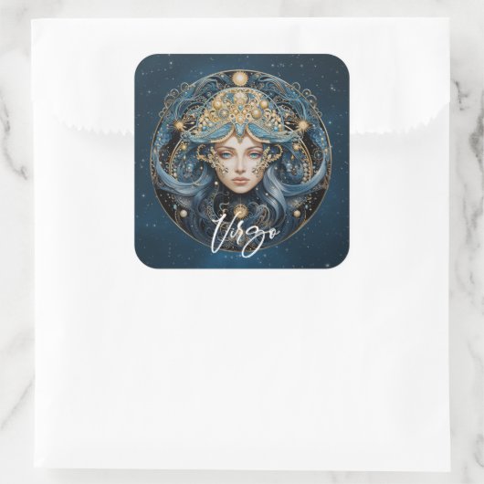 Elegante Virgin Fantasy Zodiac Zwart Goud Maagd Vierkante Sticker (Tas)
