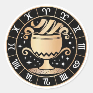 Elegante Virgo-sterrenbeeld Goud Zwart Ronde Sticker