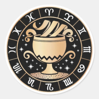 Elegante Virgo-sterrenbeeld Goud Zwart Ronde Sticker