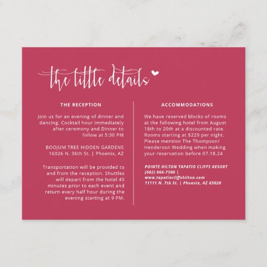 Elegante Viva Magenta Boho trouwgegevens QR-code Informatiekaartje (Voorkant)