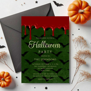 Elegante Vleermuis Bloed Druppelende Halloween Gou Folie Uitnodiging