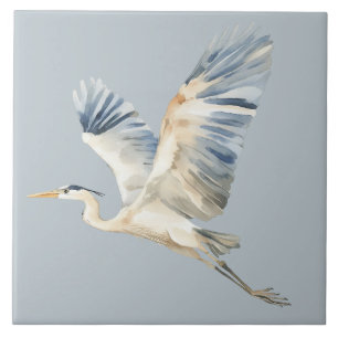 Elegante Vliegende Heron Dusty Blue Tegeltje
