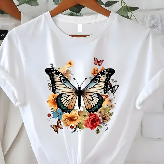 Elegante Vlinder Bloem Natuur Grafiek T-shirt