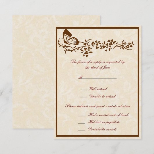 Elegante Vlinder Bruiloft Reactie Kaarten RSVP Kaartje (Voorkant / Achterkant)