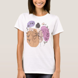 Elegante vlinder fee vrouw lijn kunst t-shirt