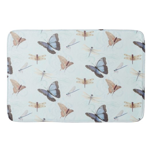 Elegante vlinder in Dragonfly Swirl Scroll artwork Badmat (Voorkant)