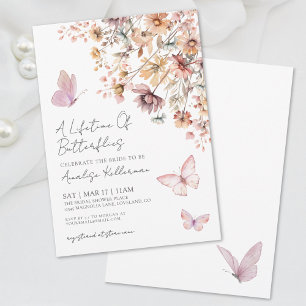 Elegante Vlinder Wilde Bloemen Bruidsdouche Kaart