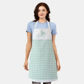 Elegante vlindermonogram Mint Gingham checks Schort (Gedragen)