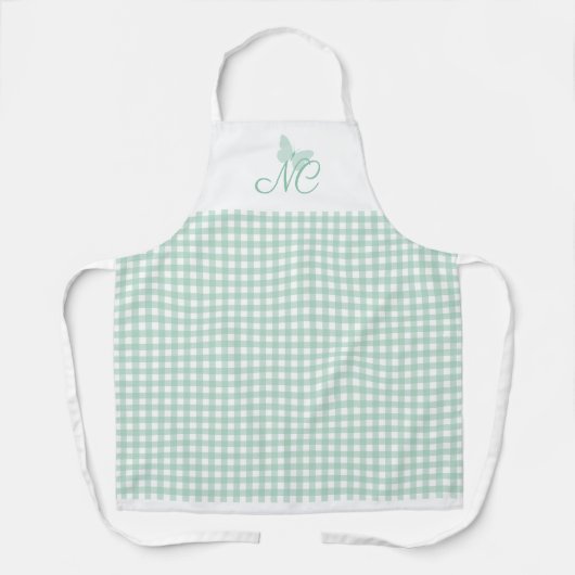 Elegante vlindermonogram Mint Gingham checks Schort (Voorkant)